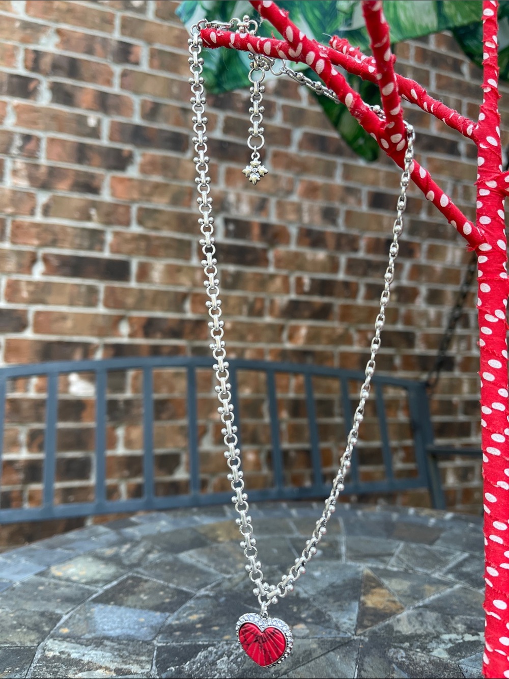 Sterling Silver Necklace with Red Heart Pendant